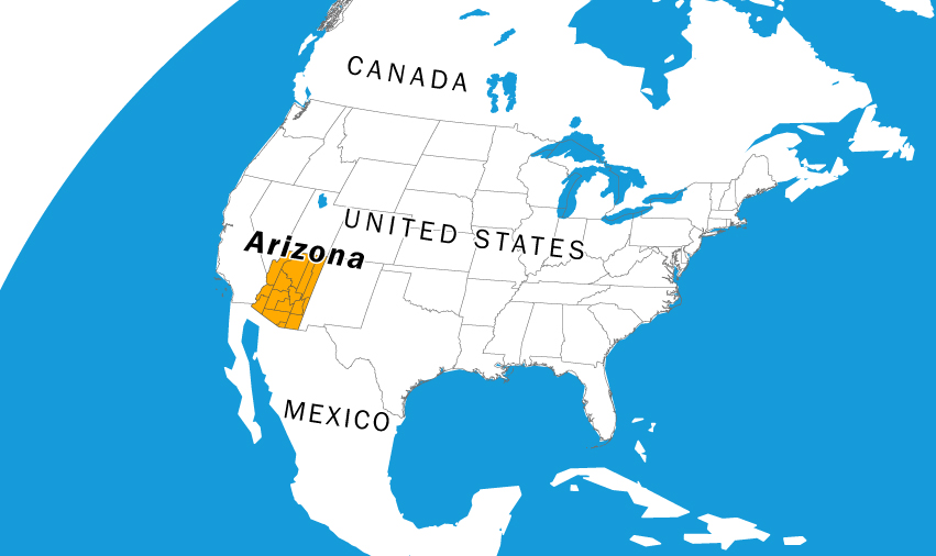 Map showing AZ in relation to countries of North America.